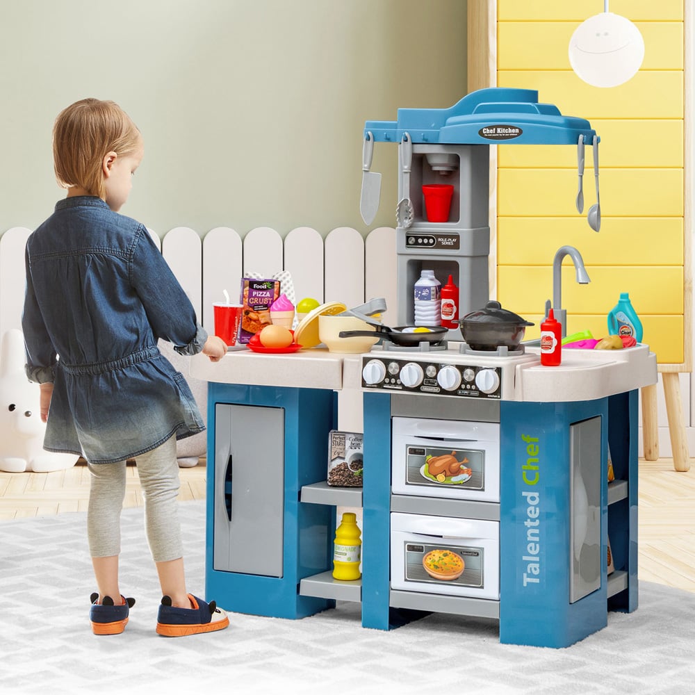 Costway Blue Kids Kitchen Play Set with Lights 67 Piece Image 5