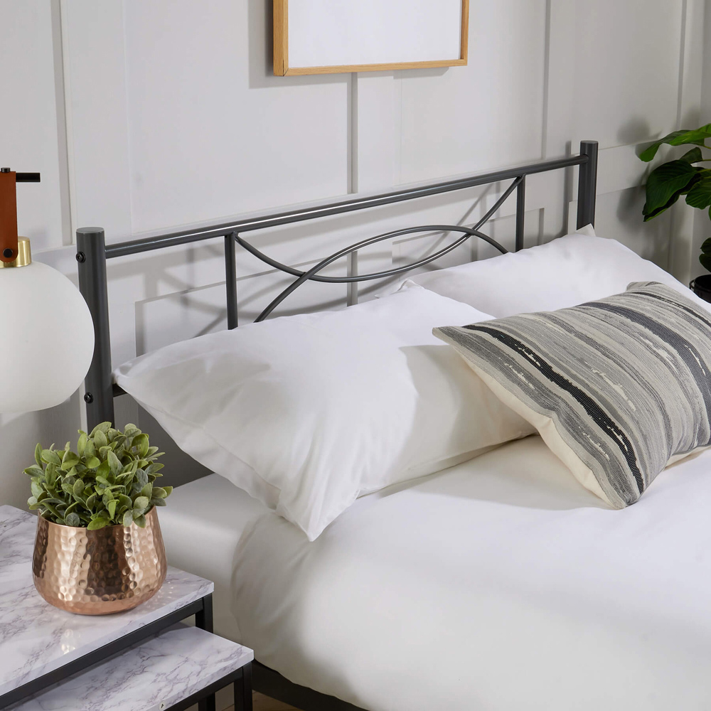 Home Source Saturn Double Grey Metal Bed with Curve Headboard Image 4