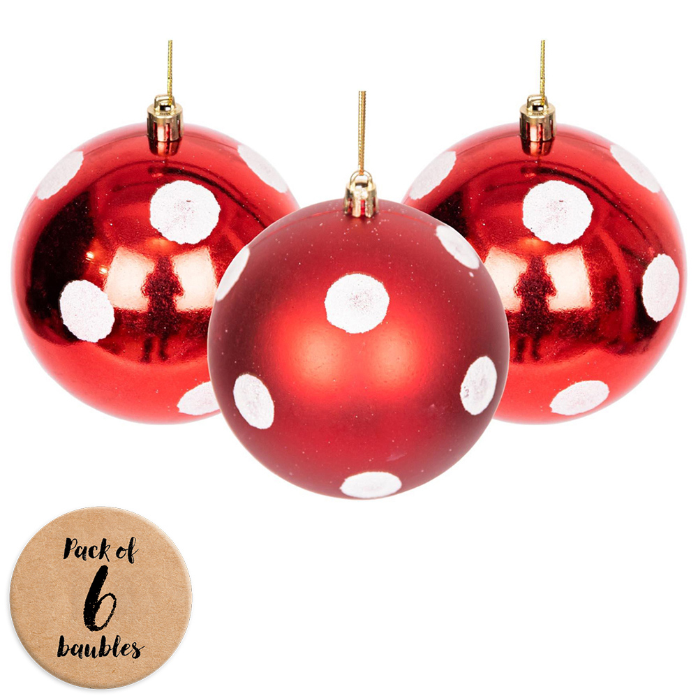 Shatchi 10cm Red and White Luxury Bauble 6 Pack Image 1