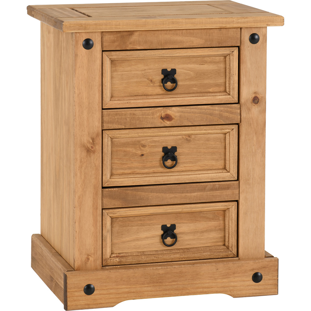 Seconique Corona 3 Drawer Waxed Pine Bedside Table Image 2