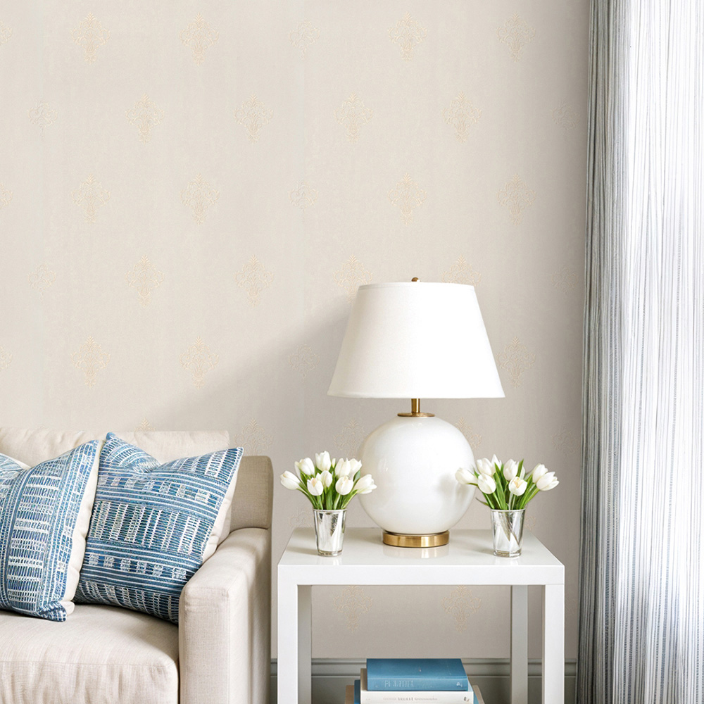 Living and Home Floral Pattern 3D Embossed Beige and Pale Gold Non-Pasted Non-Woven Wallpaper Image 7
