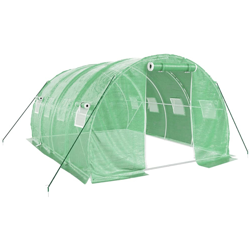 vidaXL Green Polyethylene Galvanised Steel Frame 13.1 x 9.8ft Greenhouse Image 1
