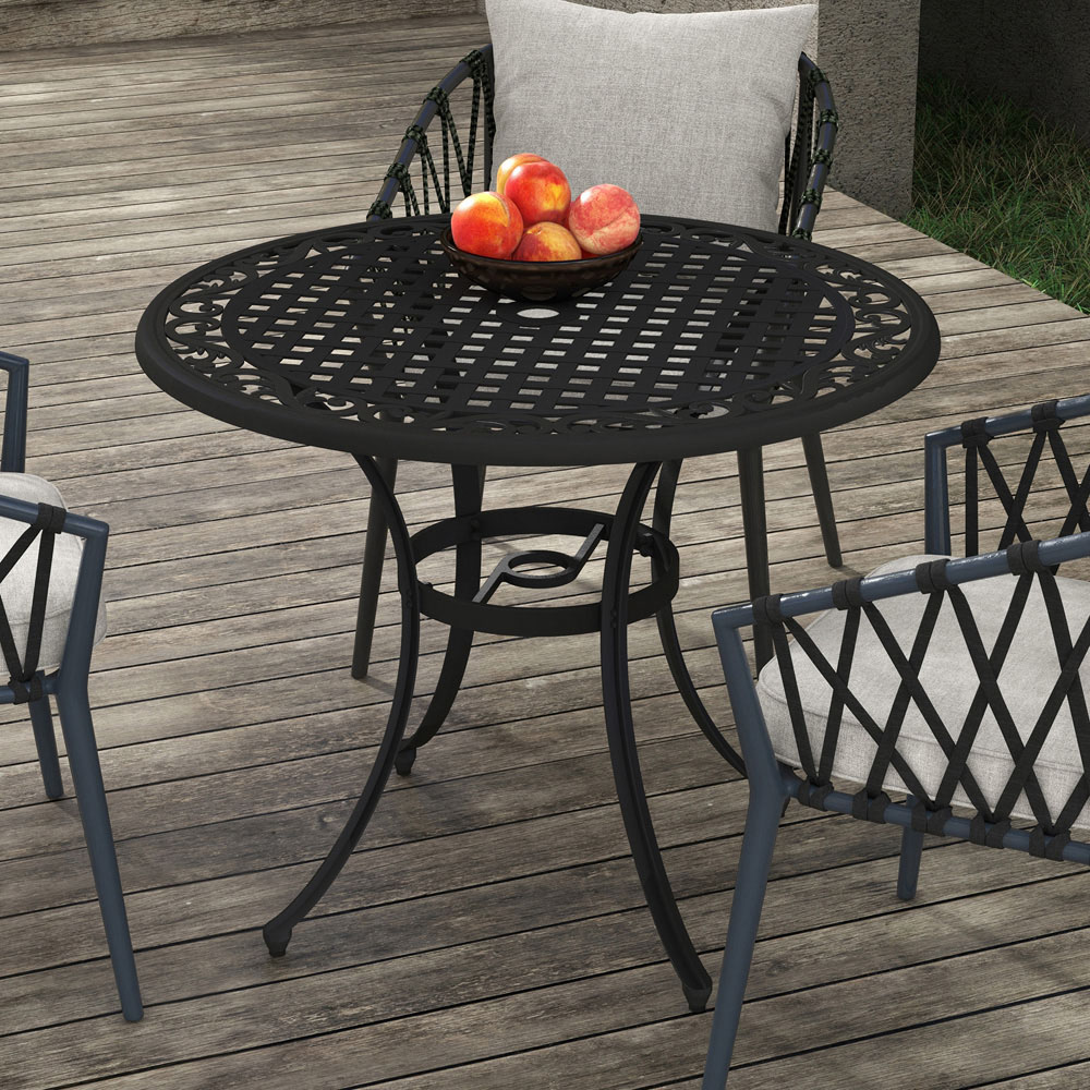 Outsunny Round Garden Dining Table with Parasol Hole Black Image 4