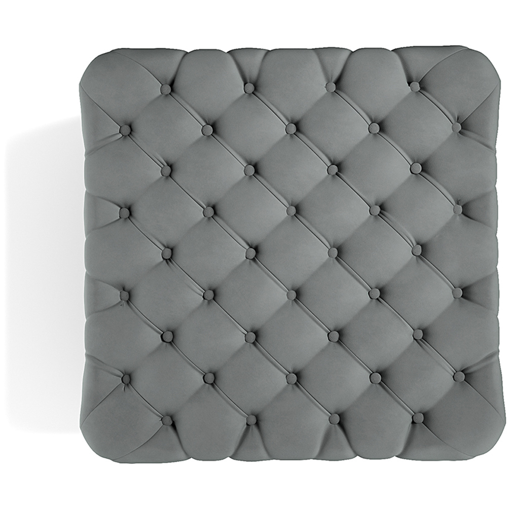 Living and Home Grey Velvet Buttoned Tufted Footstool Image 4