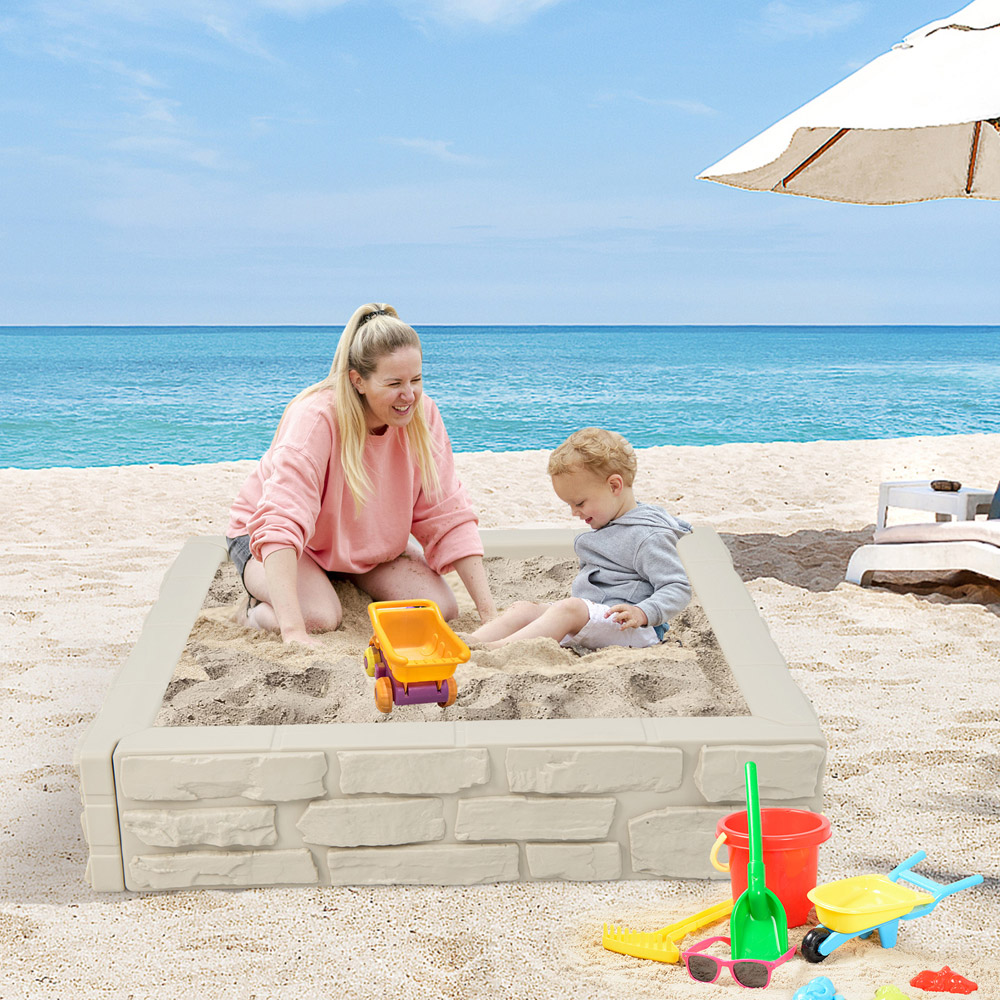 Costway White Sandbox with Cover and Bottom Liner Image 2