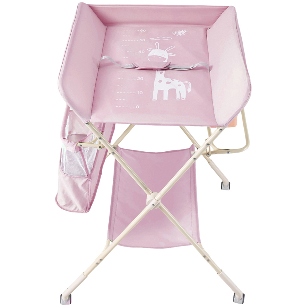 H&O Direct Pink Folding Baby Diaper Changing Table with Wheels Image 2