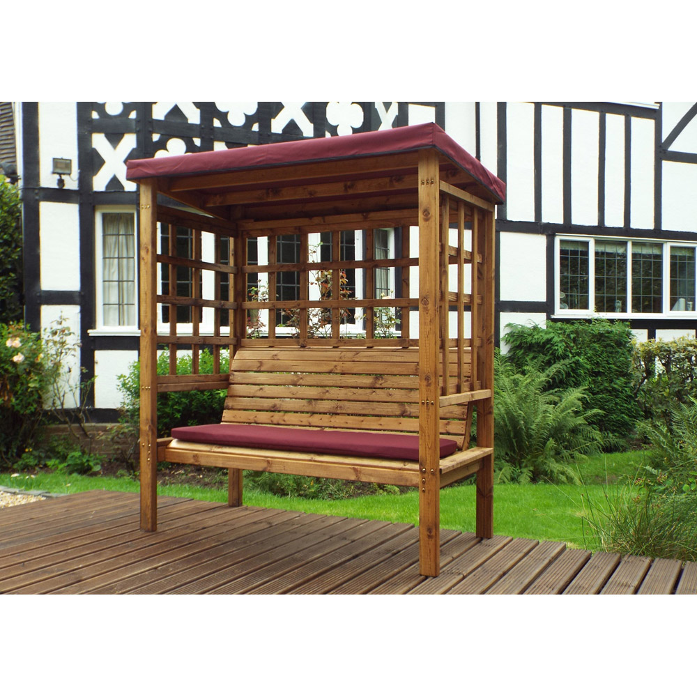 Charles Taylor Bramham 3 Seater Wooden Arbour with Burgundy Canopy Image 6
