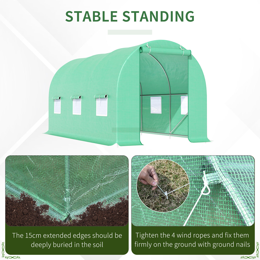 Outsunny Green Plastic 6.5 x 14.6ft Walk In Polytunnel Greenhouse Image 5