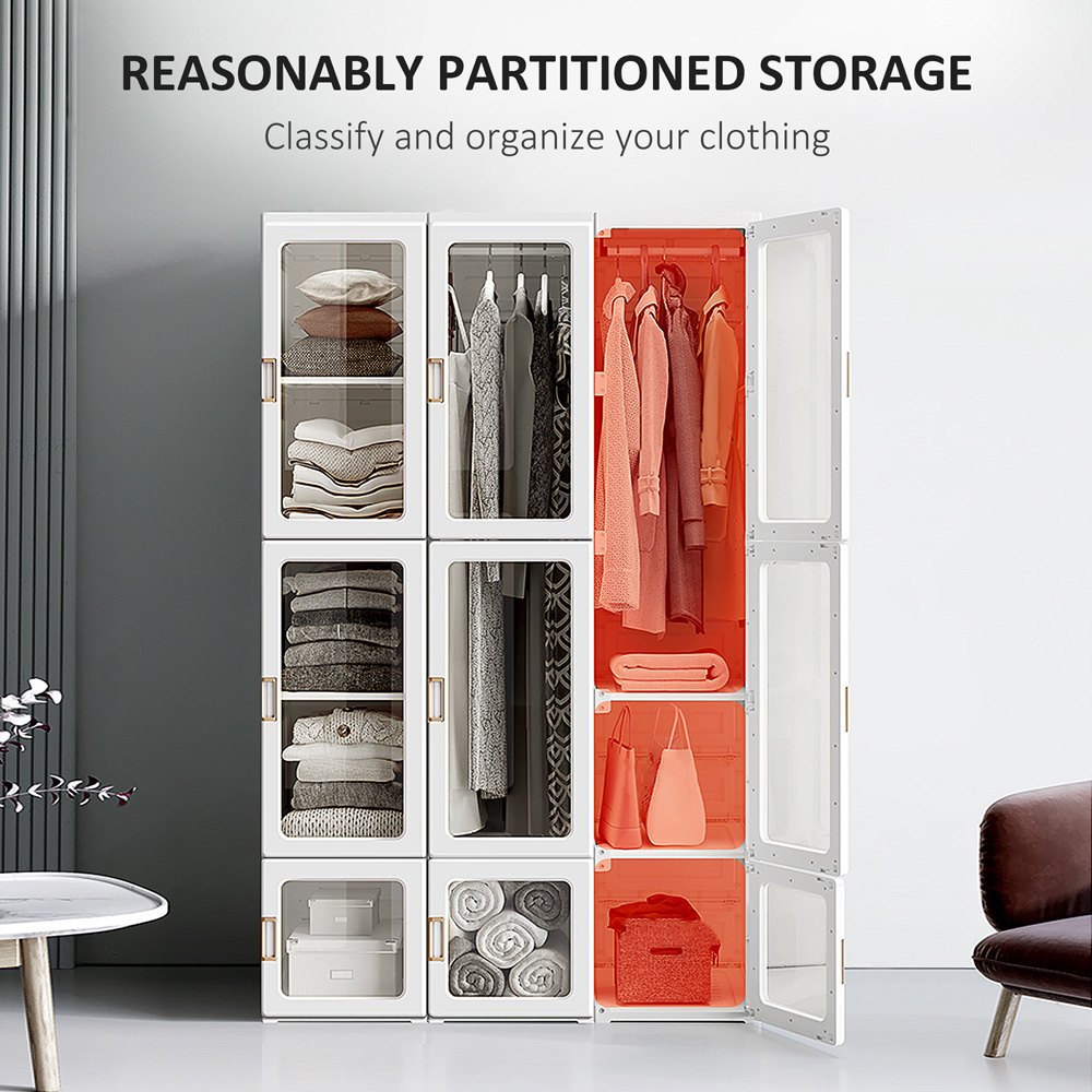 Portland 9 Door White Portable Wardrobe Hanging Rods Image 4