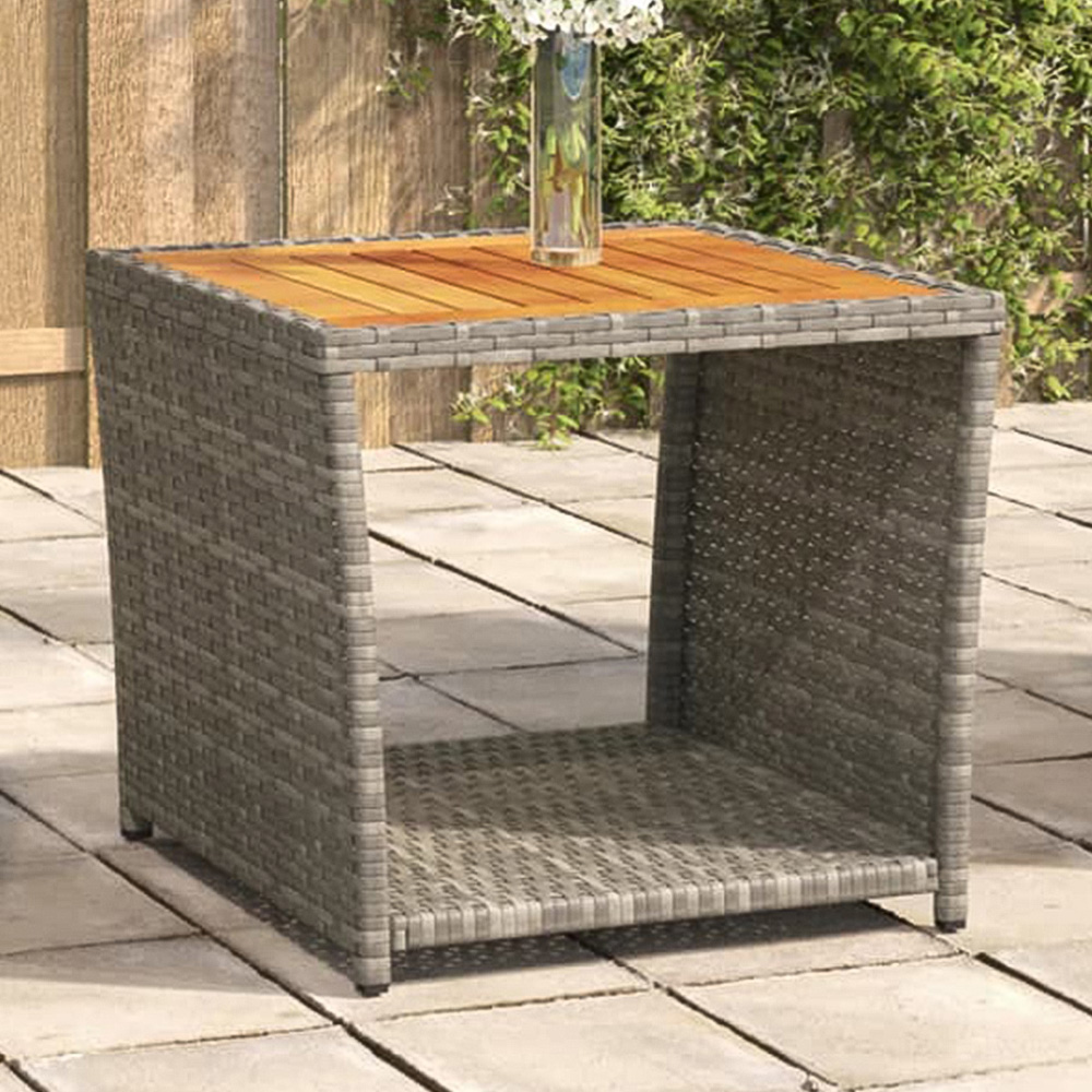 vidaXL Grey Polyrattan and Solid Acacia Wood Tea Table Image 1