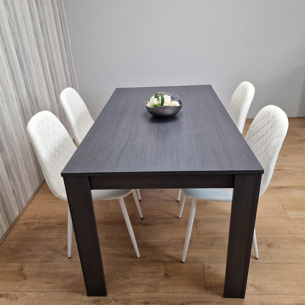 Kosy Koala 4 Seater Faux Leather Gem Pattern Dining Set Dark Grey and White Image 2