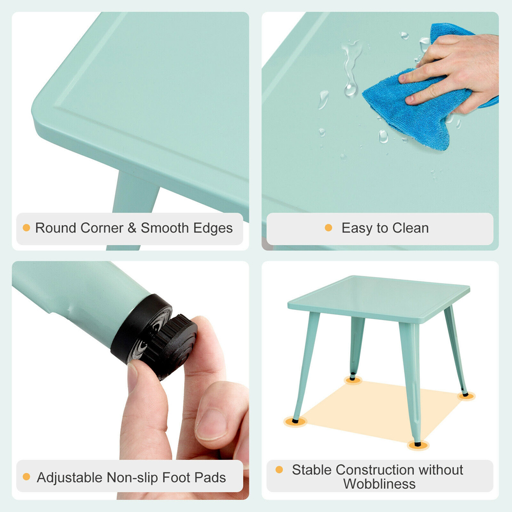 Costway Kids Metal Square Table Blue Image 4