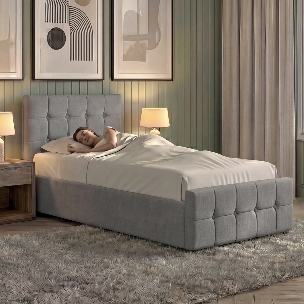 VIDA DESIGNS Valentina Single Light Grey Linen Ottoman Bed with Padded Headboard Image 4