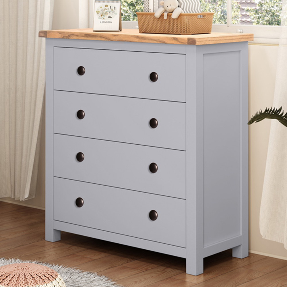 Mirano 4 Drawer Grey Chest of Drawers with Brass Knob and Legs Image 1