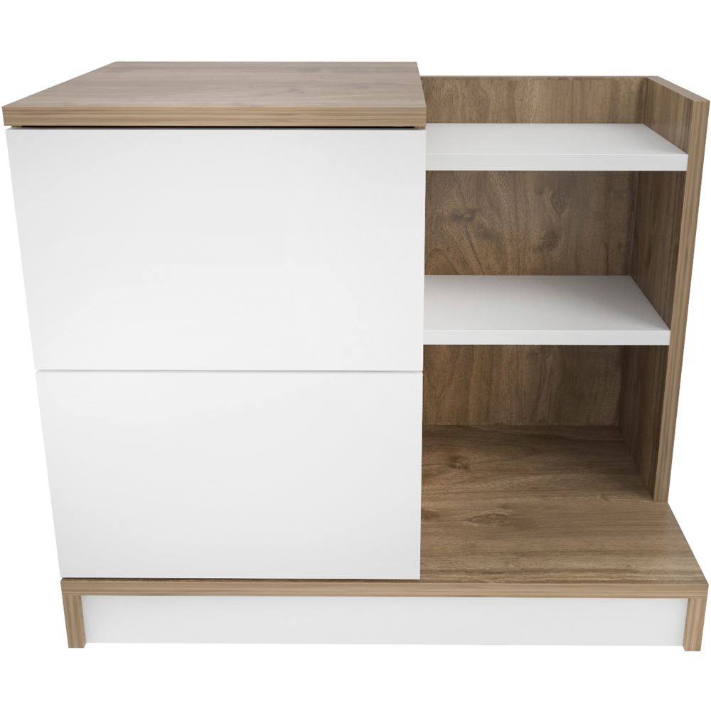 Decorotika Rena 2 Door 3 Shelf White and Walnut Bedside Table Image 2
