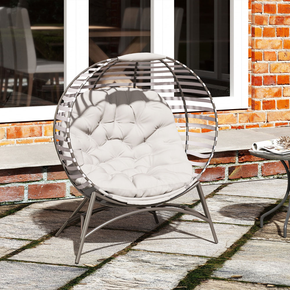 Outsunny Light Grey Egg Chair with Cushion Image 4