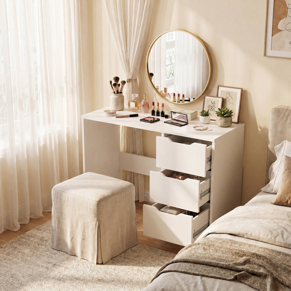 FWStyle Luno 3 Drawer White Vanity Dressing Table Image 2
