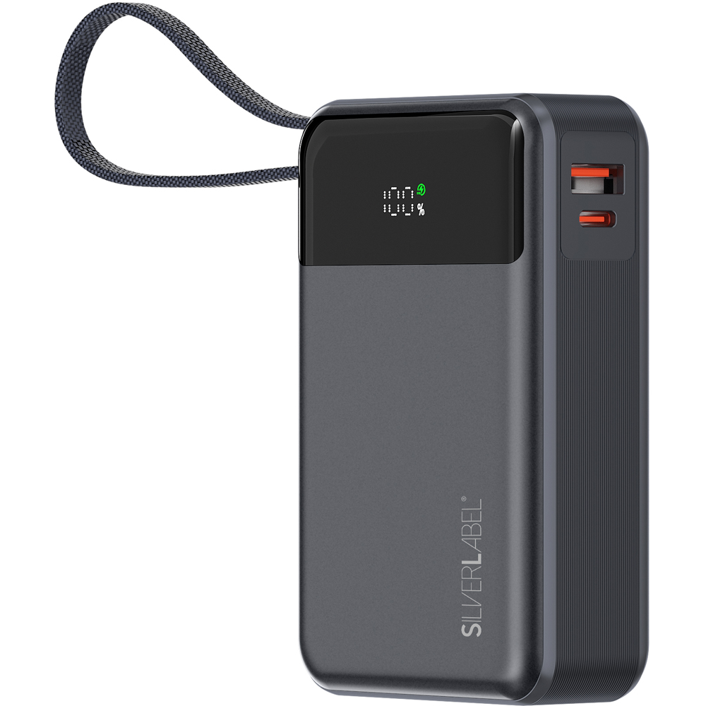 SilverLabel E71029021 Black Power Bank with Built-In USB-C Cable 20000mAh Image 2
