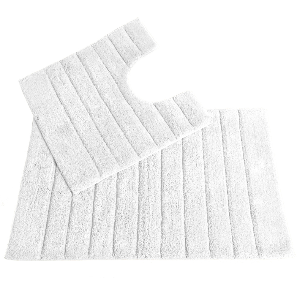 Allure Bath Fashions White Ribbed Bath Mat and Pedestal Mat Set 2 Piece Image 1