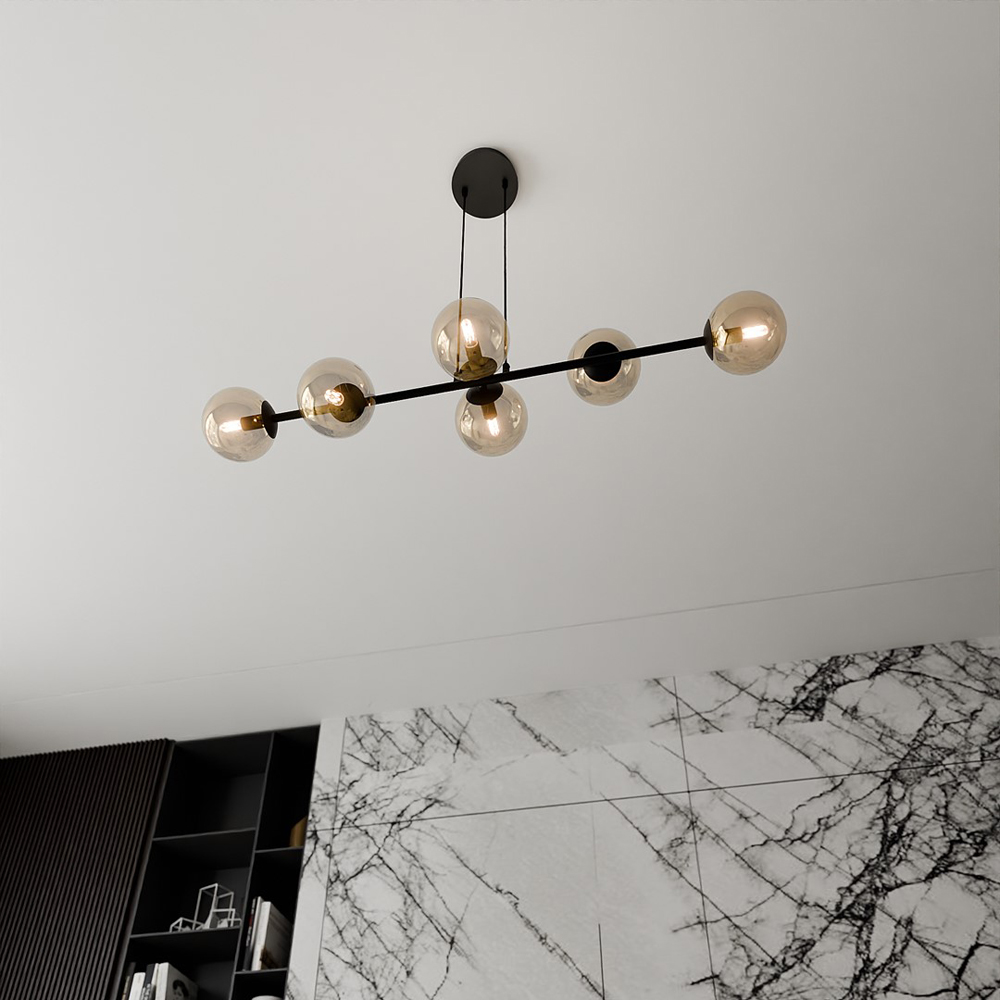 Emibig Rossi 6 Light Amber Shade Black E14 Ceiling Pendant Light Image 5
