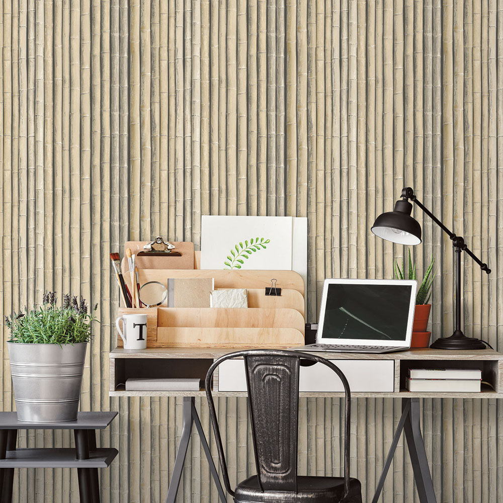 Galerie Organic Textured Bamboo Brown Wallpaper Image 2