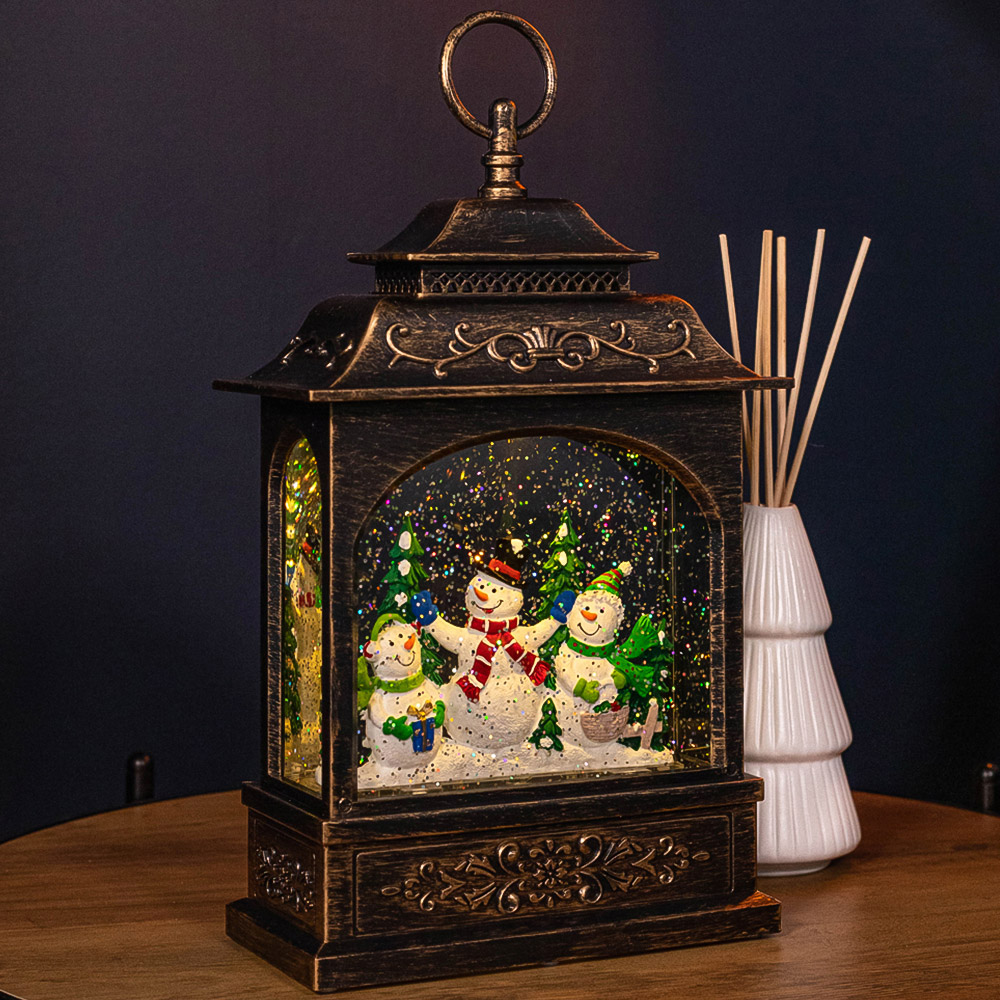 Samuel Alexander Snowman Warm White LED Christmas Water Spinner Bronze Lantern 28cm Image 1