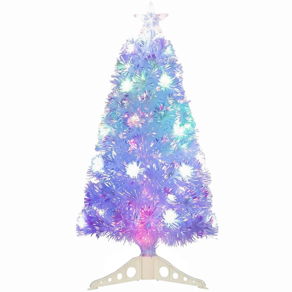 The Christmas Centre 33 Multicolour LED Iridescent White Fibre Optic Artificial Xmas Tree 4ft Image 1