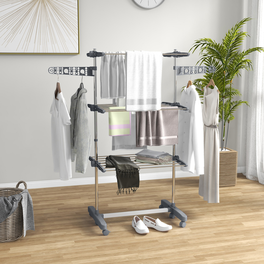 HOMCOM 3-Tier Grey Stainless Steel Large Clothes Airer Image 2
