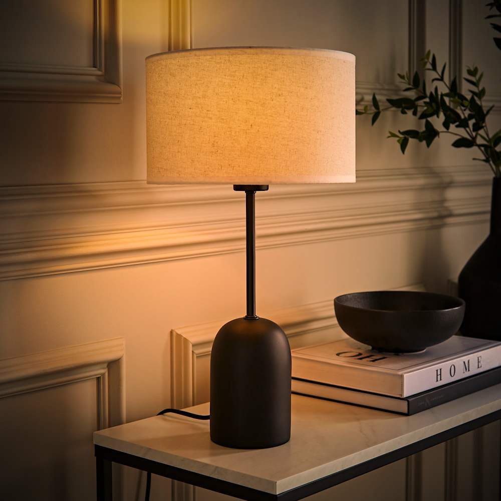 ValueLights Kaiden Natural Trim Linen Shade Dome Table Lamp Image 2