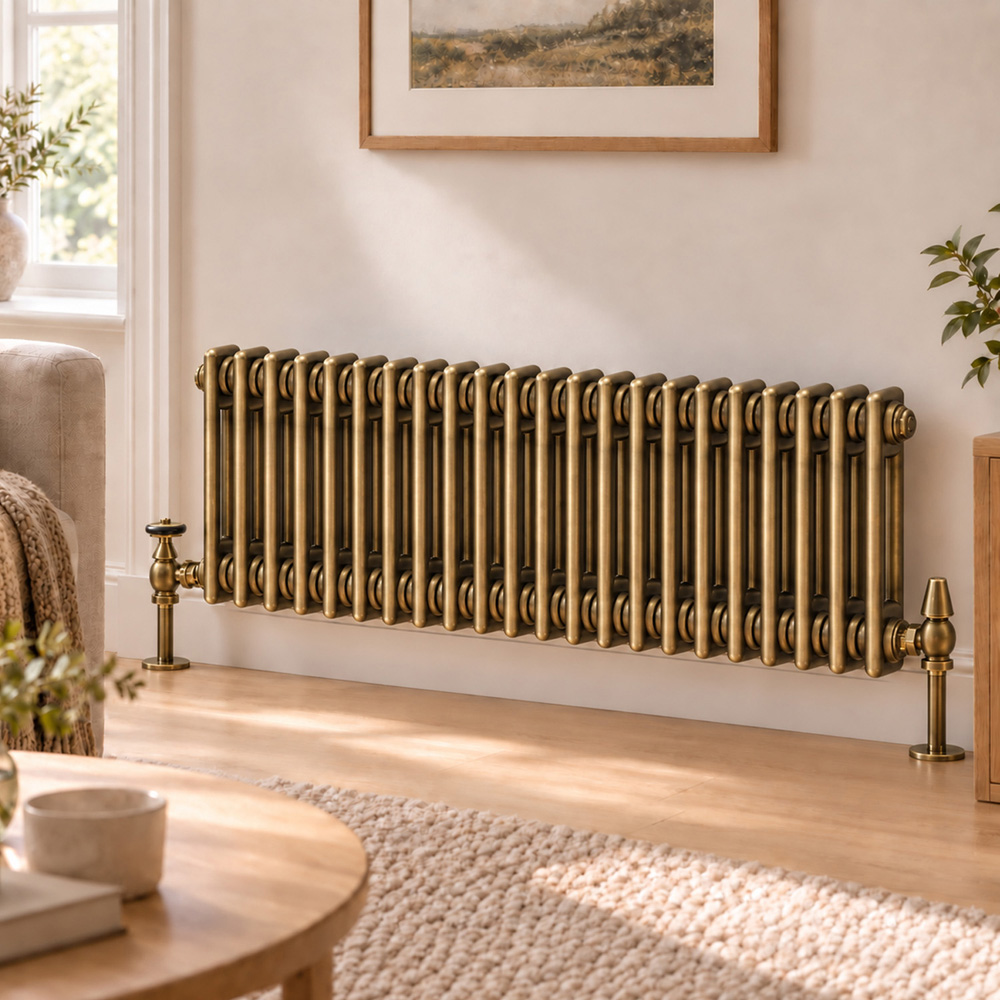 Go Bathrooms Clarence 1774 BTU 2 Column 22 Sections Antique Brass Radiator 300 x 1010mm Image 2