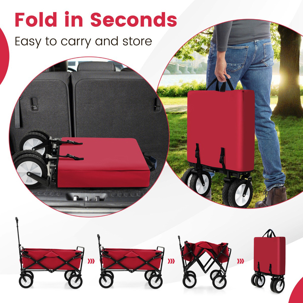 Costway Red Camping Garden Cart with Adjustable Handle Image 8