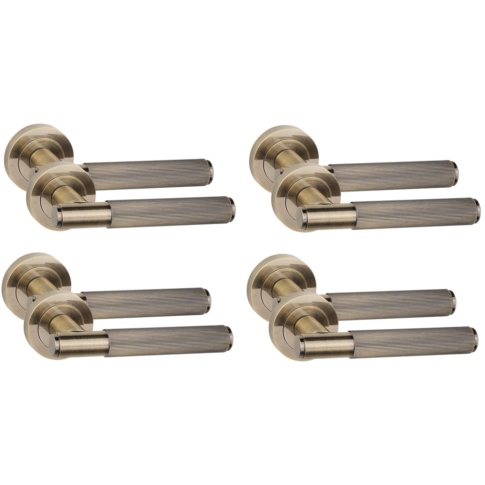 Golden Grace Antique Brass Straight T-Bar Linear Door Handle Set 4 Pack Image 1