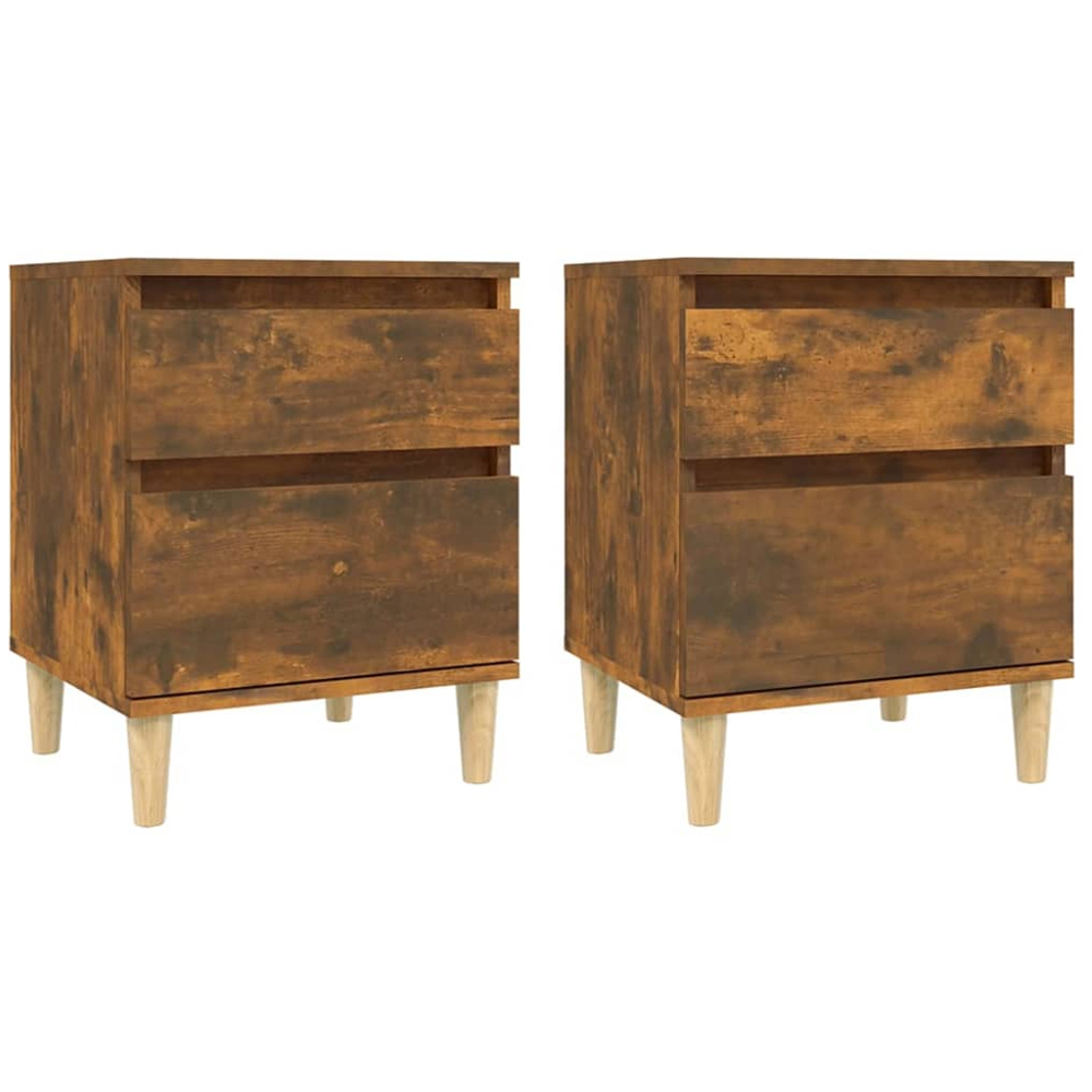 vidaXL Single Door Single Drawer Smoked Oak Bedside Cabinet Set of 2 Image 6
