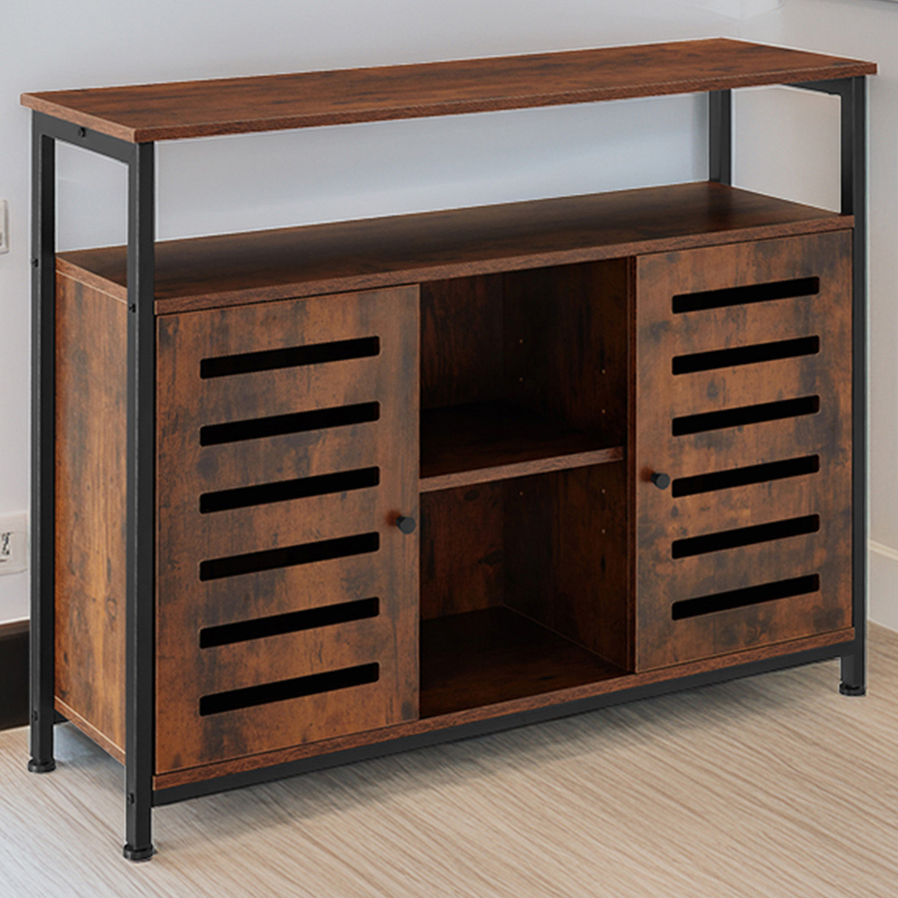 tectake Warrington 2 Door Dark Rustic Wooden Sideboard Image 1
