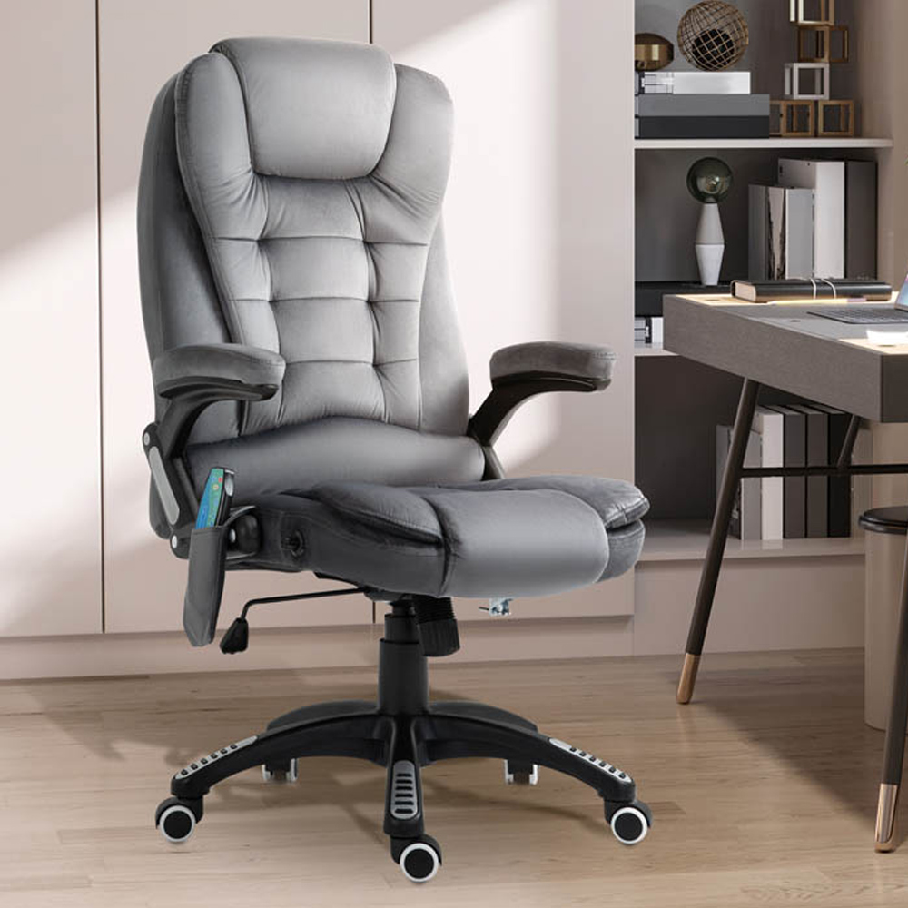 Portland Grey Velvet Massage Swivel Recliner Office Chair Image 1