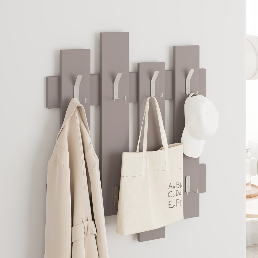 Decortie Wave Mocha Grey Wall Hanger with 8 Hooks Image 4