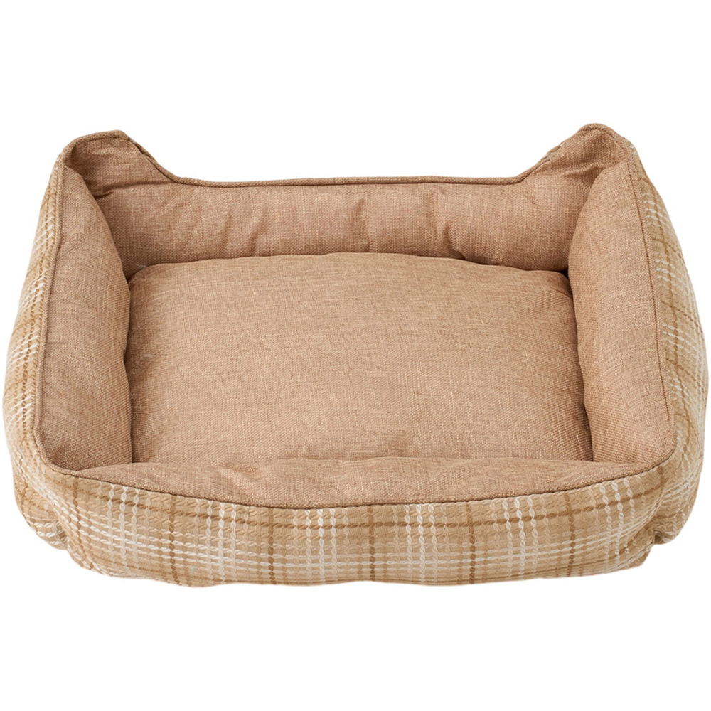 H&O Direct 60cm Plaid Light Brown Ultra Soft Chenille Dog Bed Image 2