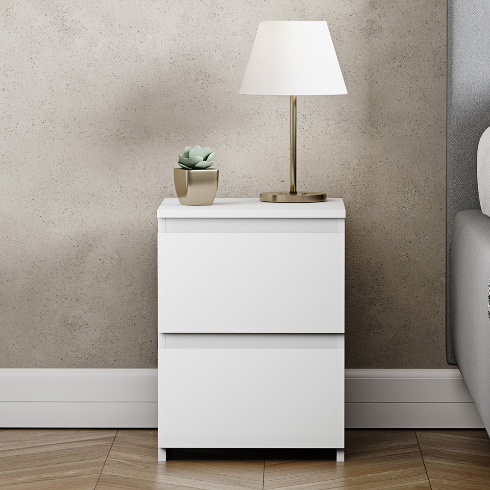 VIDA DESIGNS Denver 2 Drawer White Bedside Table Image 3