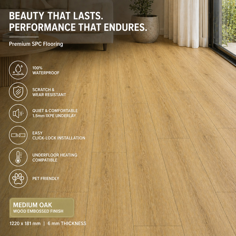Britwall Medium Oak Wood-Embossed SPC Vinyl Flooring 1220 x 181mm 10 Pack Image 5