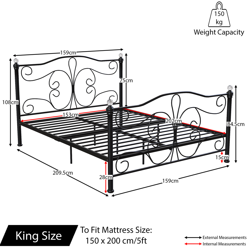 Vida Designs Chicago King Size Black Metal Bed Frame Image 8