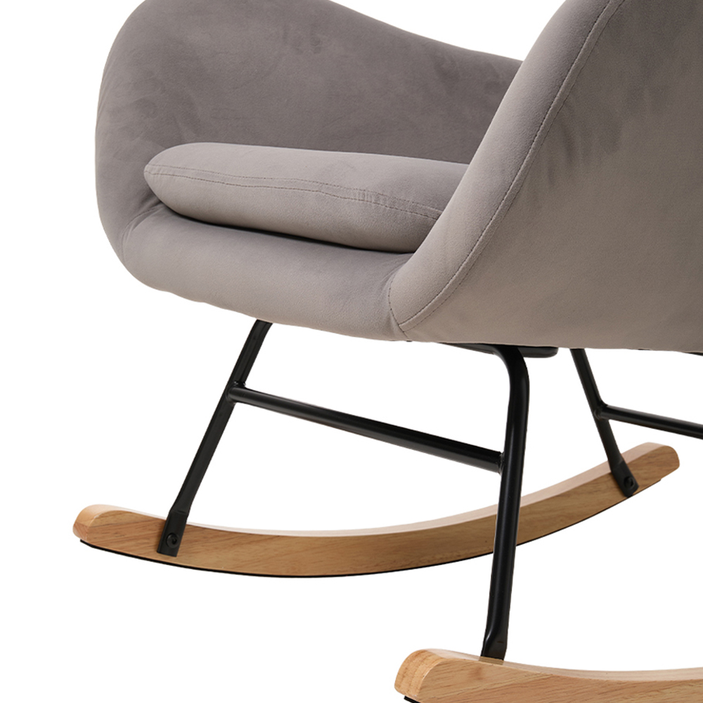 Living and Home Grey Velvet Upholstered Rocking Chair Image 6