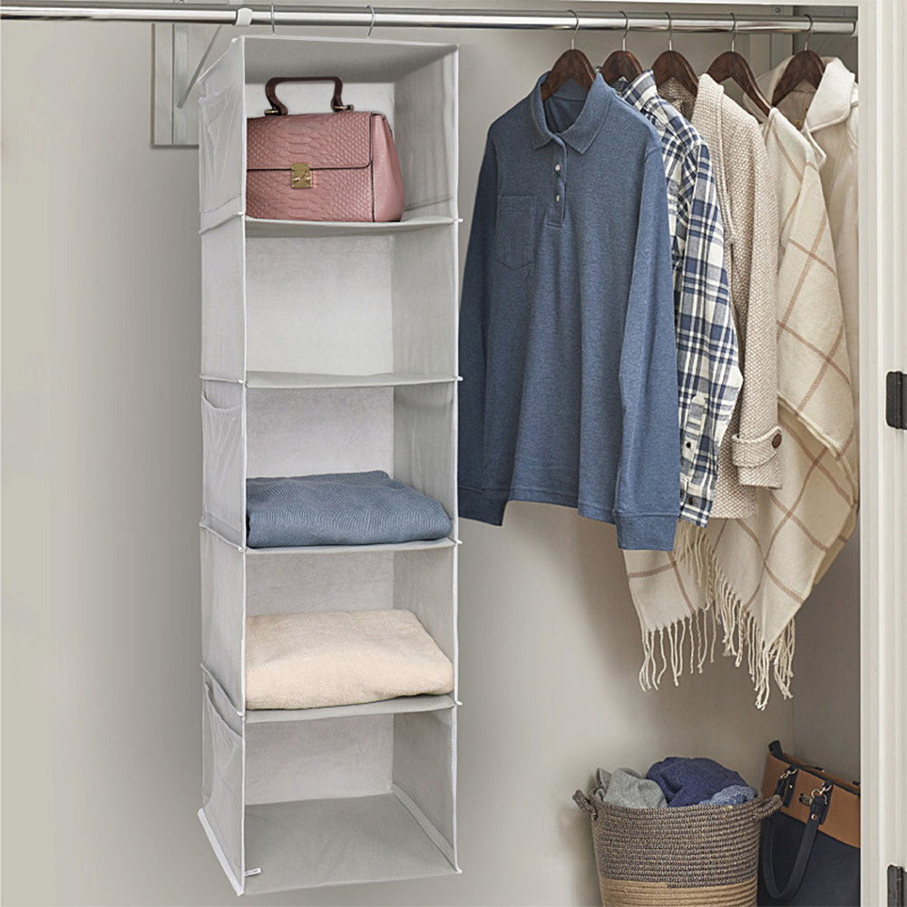 H&O Direct 5 Tier Grey Hanging Closet Organiser Image 2