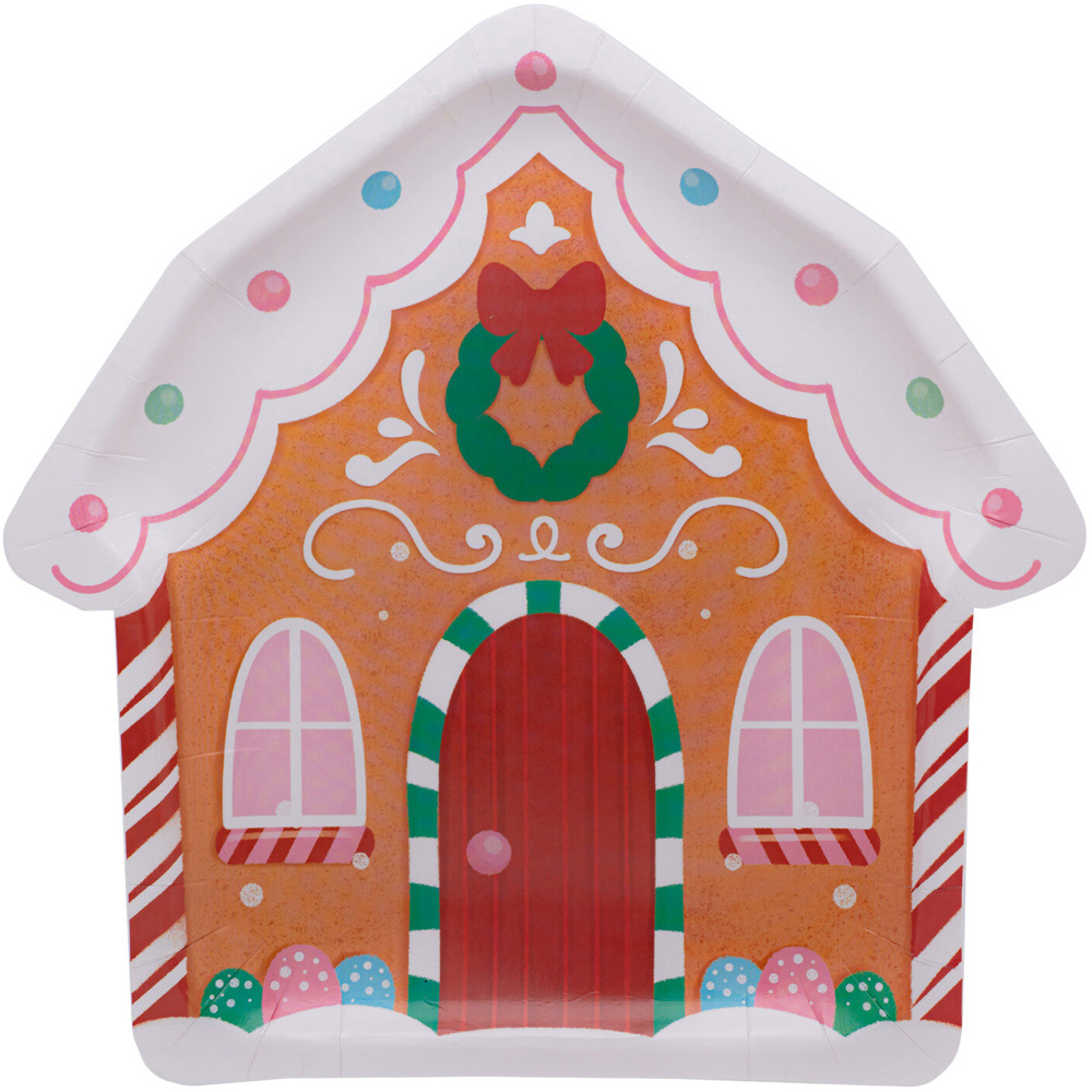 Pack of 8 Gingerbread House Paper Plates - Brown Image 3