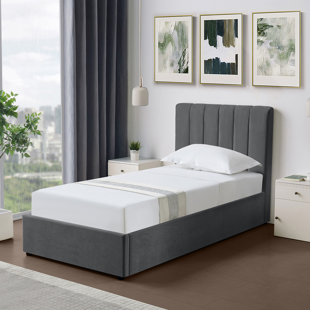 Brooklyn Evelynne Single Dark Grey Linen Ottoman Bed Image 2