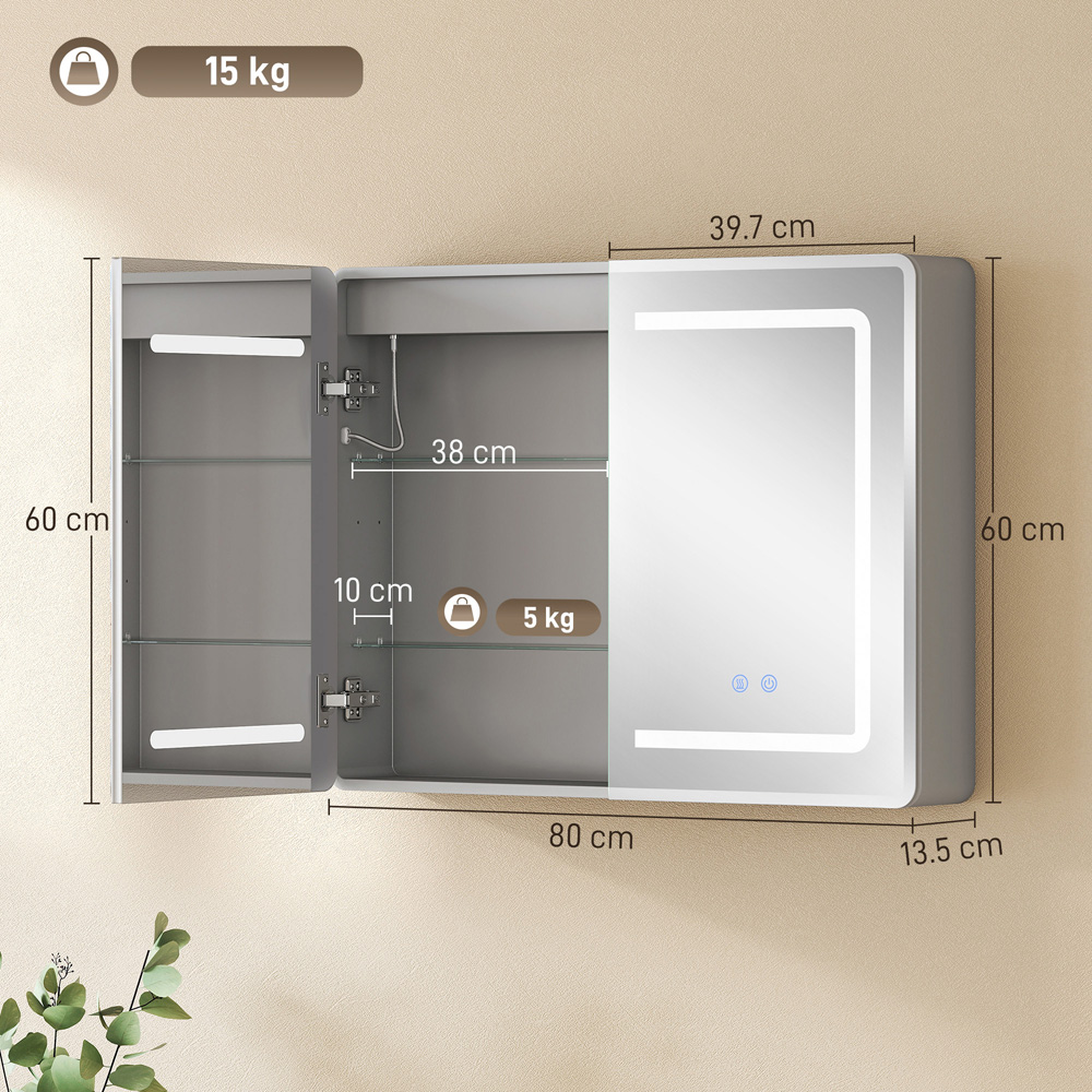 Portland LED Bathroom Mirror Cabinet with Double Sided Mirror 60 x 80cm Image 9