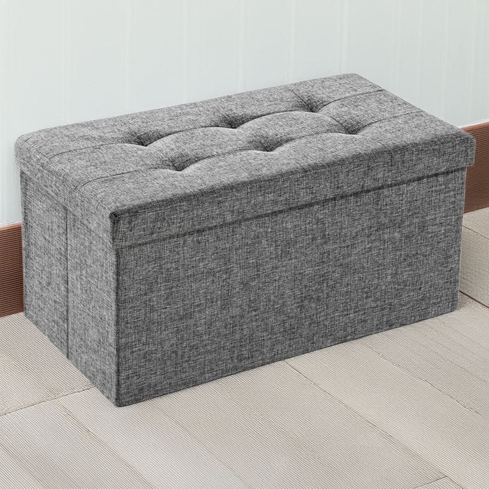 tectake Light Grey Foldable Padded Stool with Storage Image 1