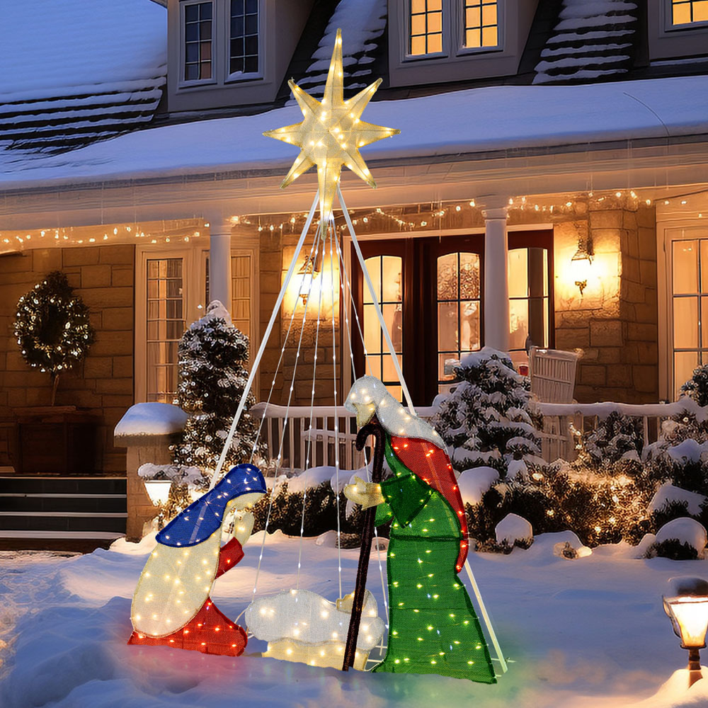 Costway Lighted Nativity Scene Holy Family Set Christmas Decoration 6ft Image 5