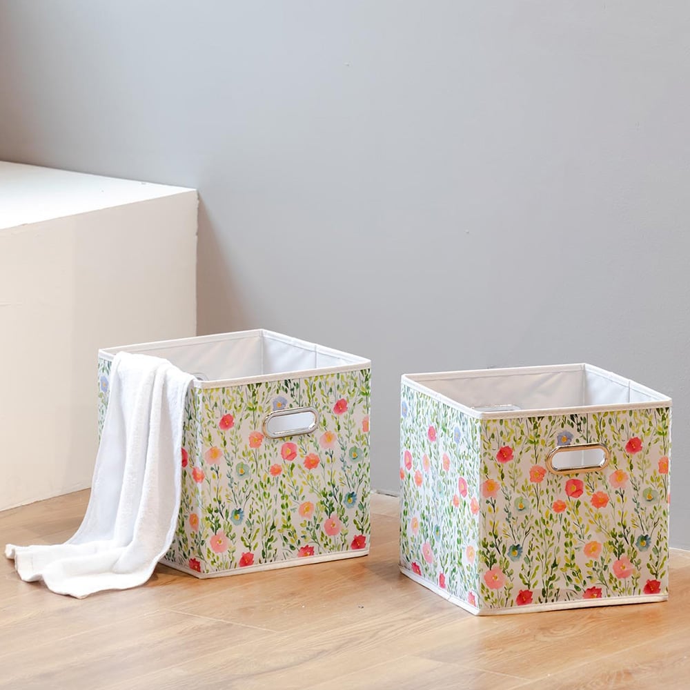 White Floral Storage Cube Image 3