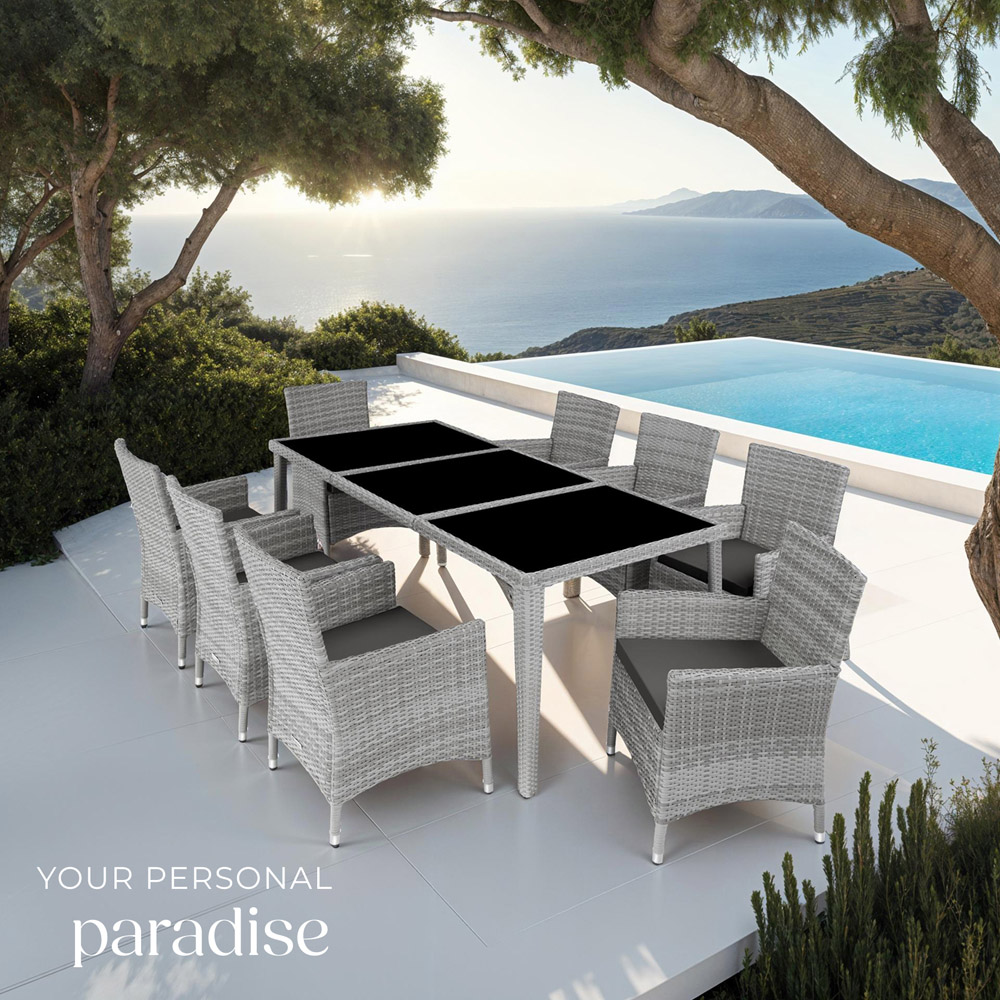 tectake Menorca 8 Seater Rattan Garden Dining Set Light Grey Image 3