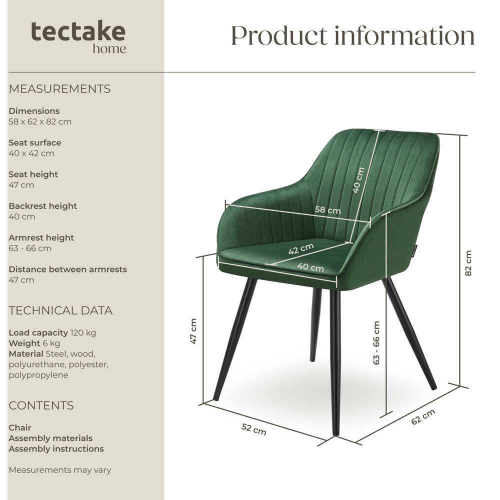 Tectake Marilyn Dark Green and Black Velvet Quilted Dining Chair Image 9